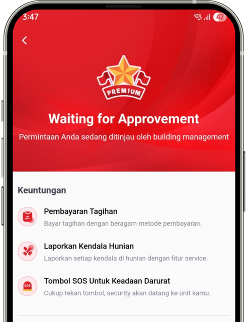 Tampilan status verifikasi proses upgrade premium oleh pengelola hunian di Yipy