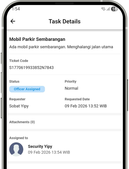 Monitoring status progres laporan keamanan di aplikasi Yipy