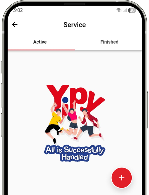 Tampilan tombol tambah laporan baru di halaman Service aplikasi Yipy